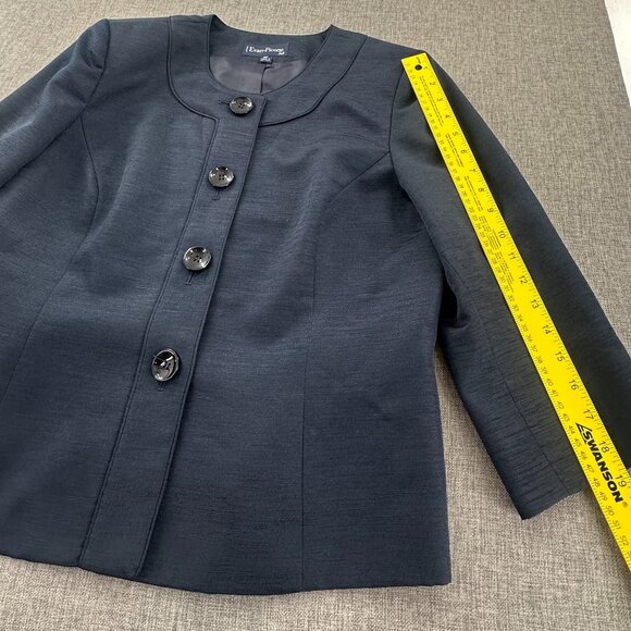 Evan Picone Blazer Navy Blue  16 Petite 3/4th Sleeves‎ Lined buttons Polyester - Picture 3 of 11